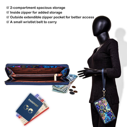 Wholesale Women Floral Wristlet Wallet - Fabric with Leather Trim