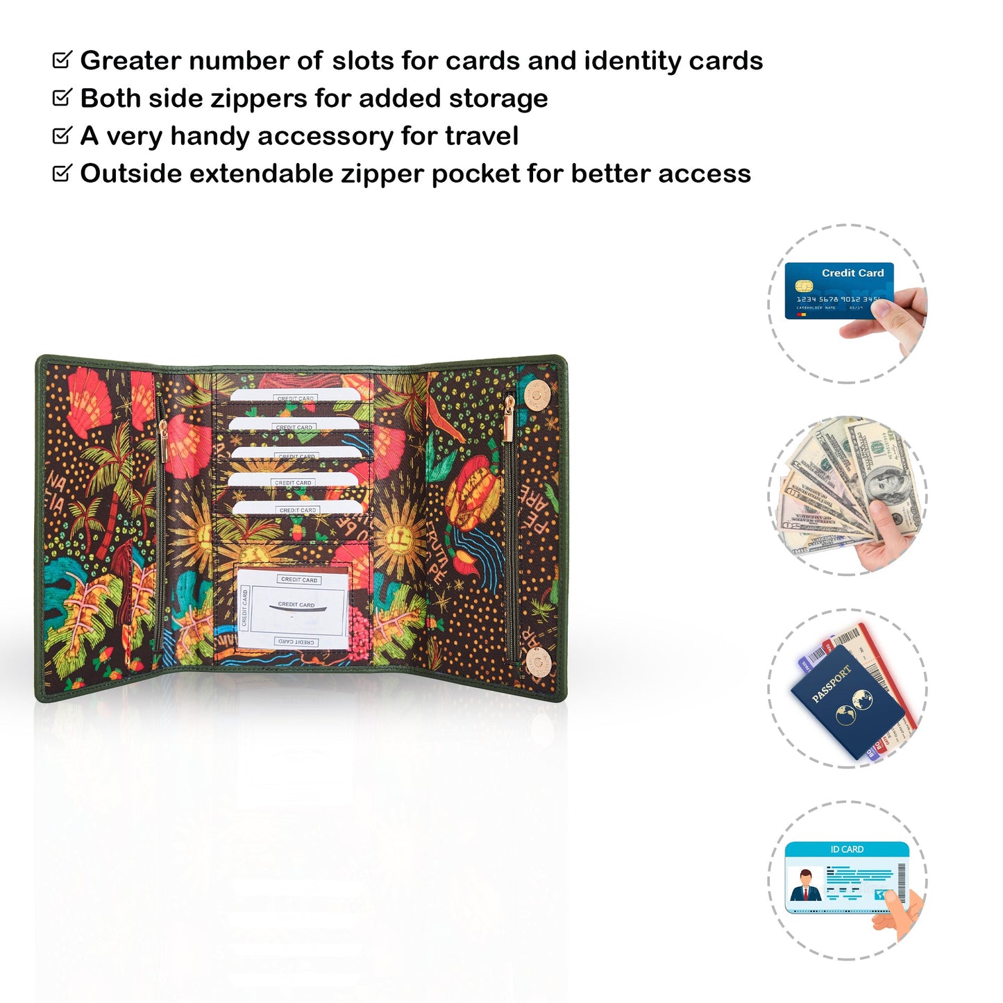 Wholesale Coastal Style Trifold Wallet - Fabric with Leather Trim for Women
