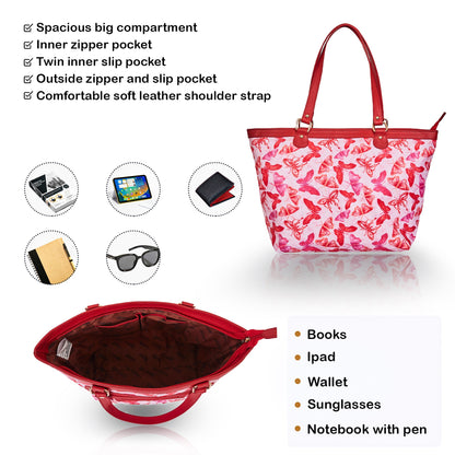 Wholesale Women Butterfly  Fabric Tote Bag - Fabric with Leather Trim Zip Closure