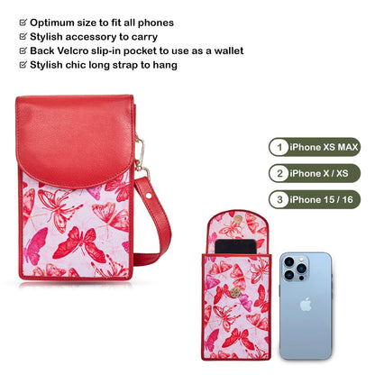 Wholesale Women's Butterfly Crossbody Phone Wallet - Fabric with Leather Trim