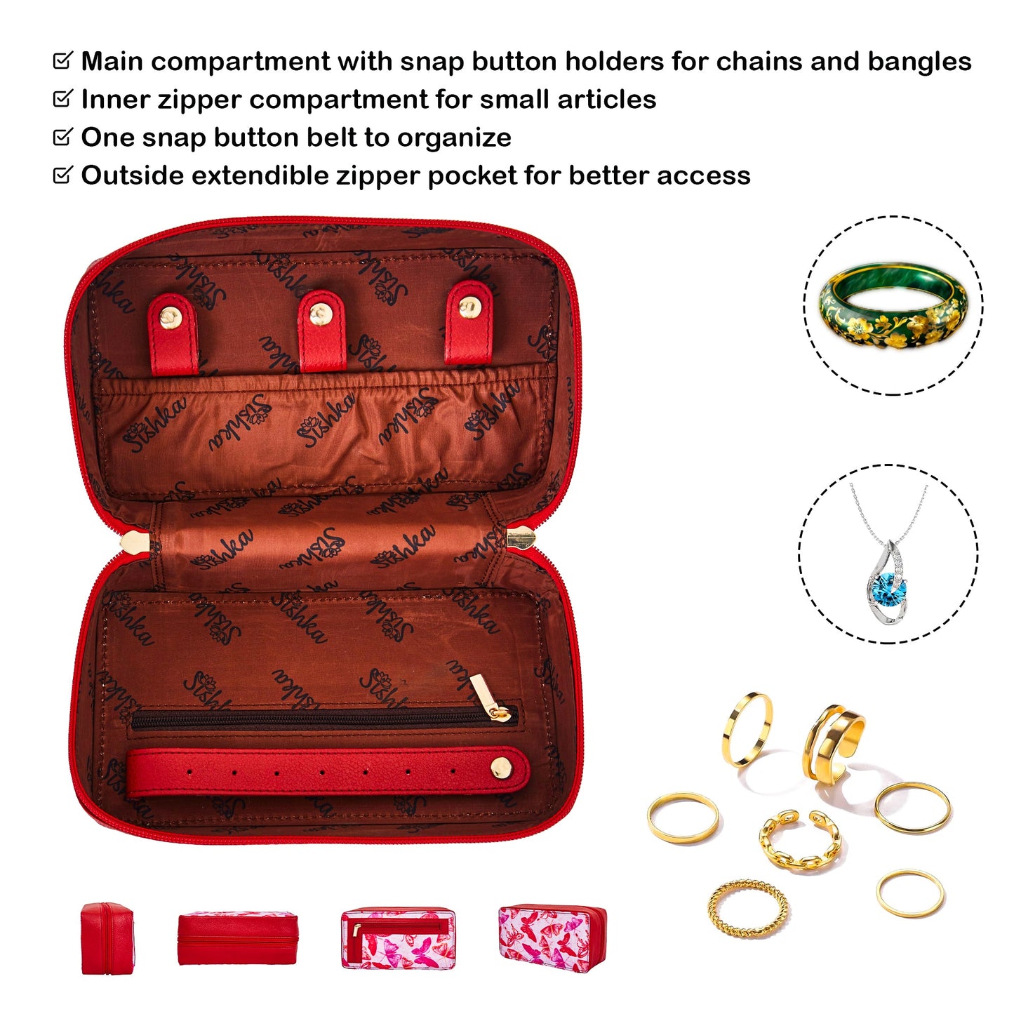 Wholesale Women Butterfly Jewelry Organizer Bag - Fabric with Leather Trim Style