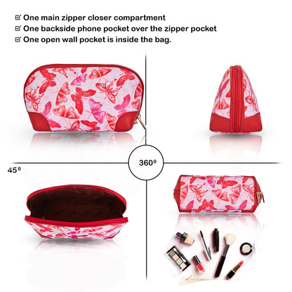 Wholesale Elegant Butterfly print Cosmetic Bag fabric with Leather Trim – Perfect for Women