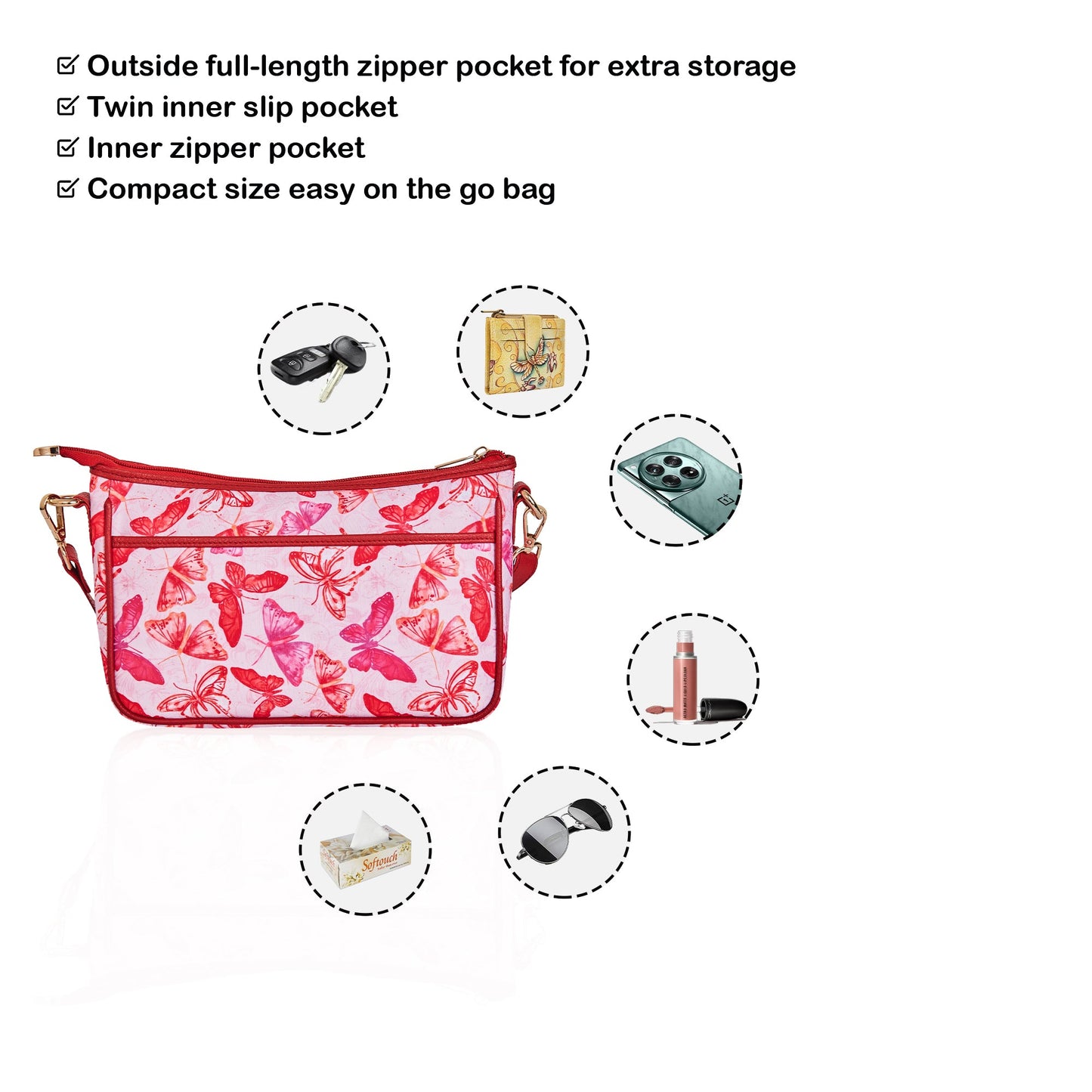 Wholesale Butterfly East West Hobo Bag - Fabric with Leather Trim for Women