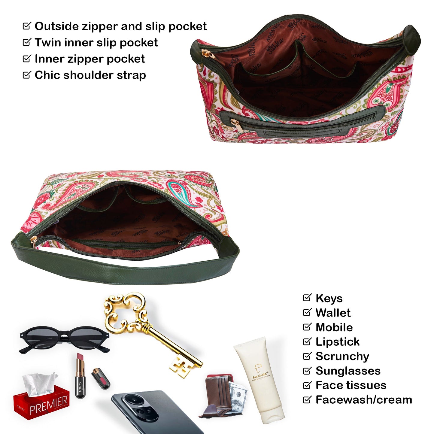 Wholesale Paisley Sling Hobo Bag - Fabric with Leather Trim for Women
