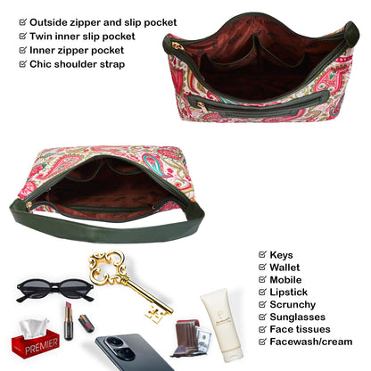 Wholesale Paisley Sling Hobo Bag - Fabric with Leather Trim for Women