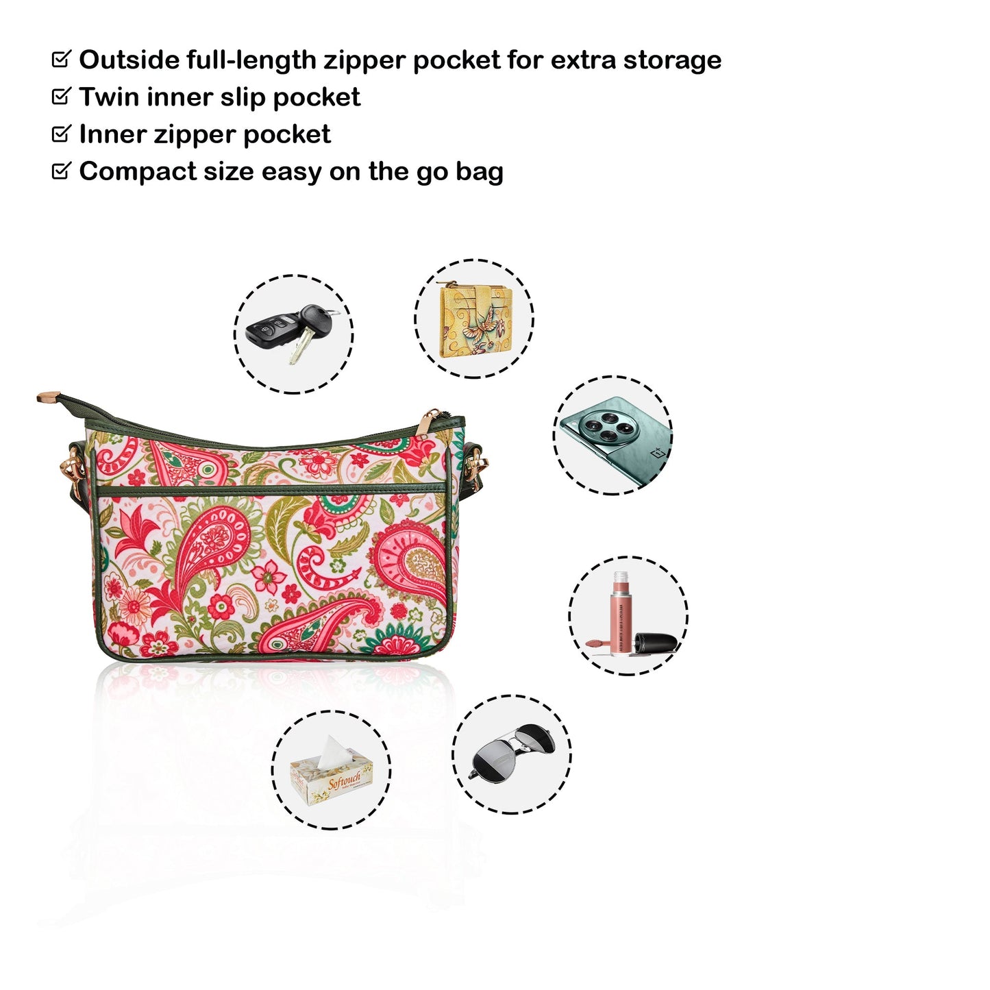 Wholesale Paisley East West Hobo Bag - Fabric with Leather Trim for Women