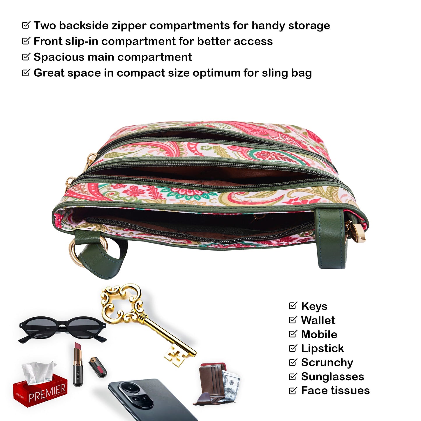 Wholesale Crossbody Bag Fabric with Leather Trim and Paisley Print for Women
