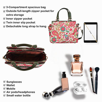 Wholesale Women Paisley Satchel Bag - Fabric with Leather Trim Style