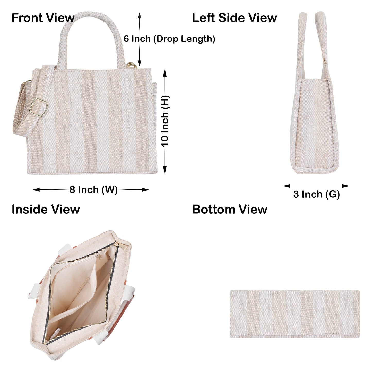 Wholesale Taupe Striped Canvas Crossbody Tote Handbag For Travel Use