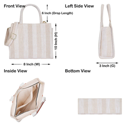 Wholesale Taupe Striped Canvas Crossbody Tote Handbag For Travel Use