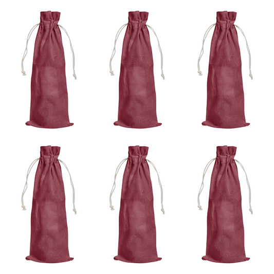 Wholesale Cotton Wine Bottle Gift Bags –Drawstring Pouches Gifting, Parties, Weddings, Christmas, New Year & Holidays (6 Pack)