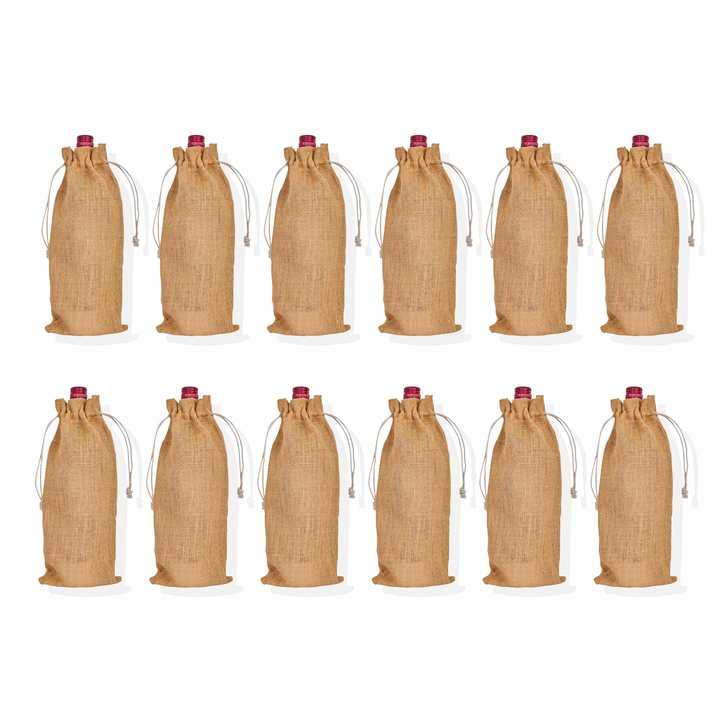 Wholesale Reusable Jute Wine Bottle Bags – Burlap Drawstring Pouches for Gifting & Events (Pack of 12)
