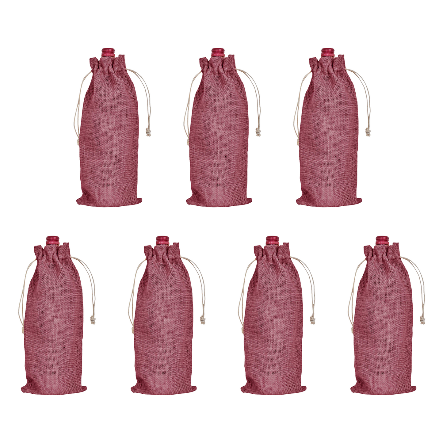 Wholesale Coloured Jute Wine Bottle Gift Pouches – Drawstring Burlap Bags for Gifting & Events (Set of 7)