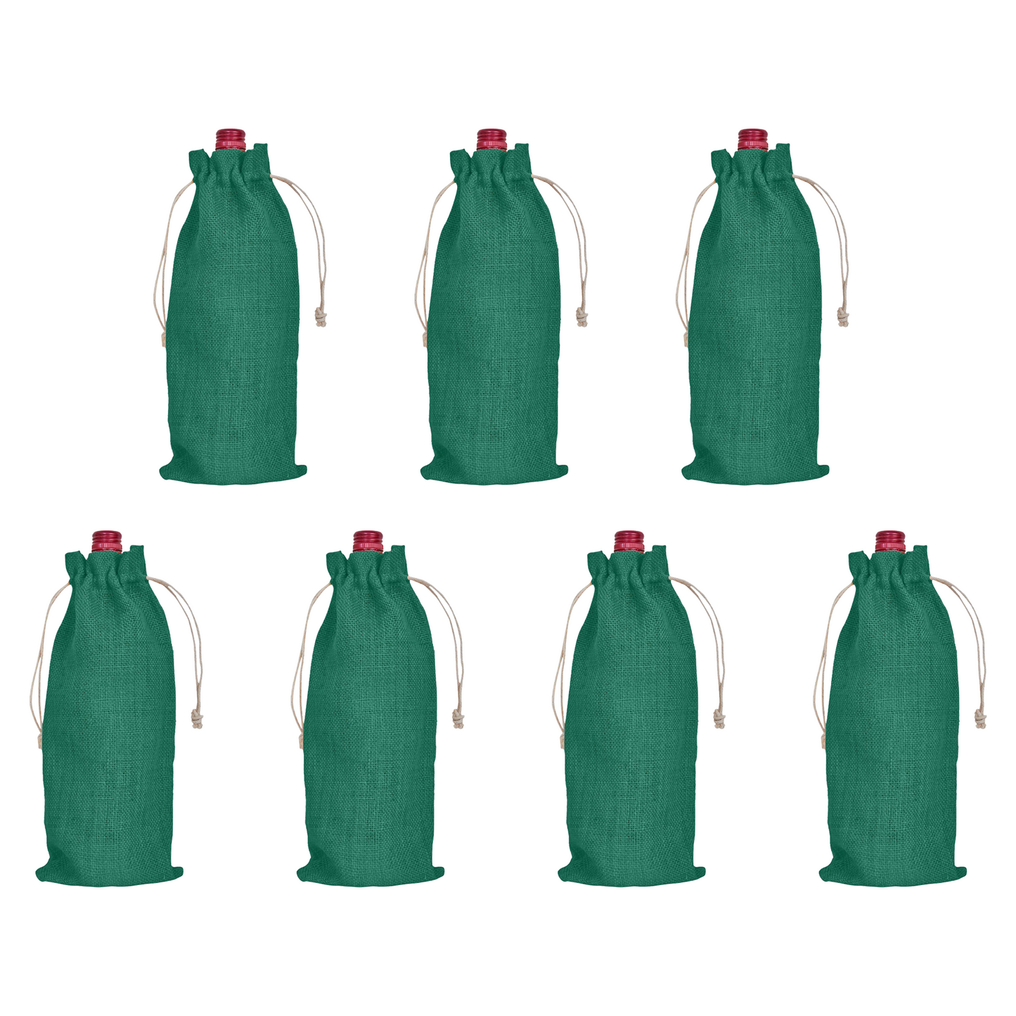 Wholesale Coloured Jute Wine Bottle Gift Pouches – Drawstring Burlap Bags for Gifting & Events (Set of 7)