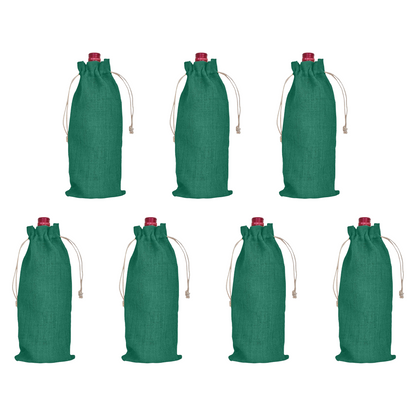 Wholesale Coloured Jute Wine Bottle Gift Pouches – Drawstring Burlap Bags for Gifting & Events (Set of 7)