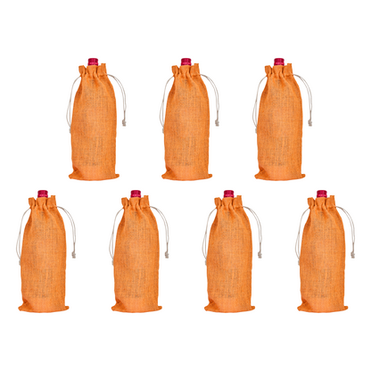 Wholesale Coloured Jute Wine Bottle Gift Pouches – Drawstring Burlap Bags for Gifting & Events (Set of 7)