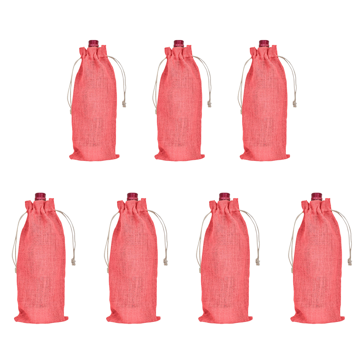 Wholesale Coloured Jute Wine Bottle Gift Pouches – Drawstring Burlap Bags for Gifting & Events (Set of 7)