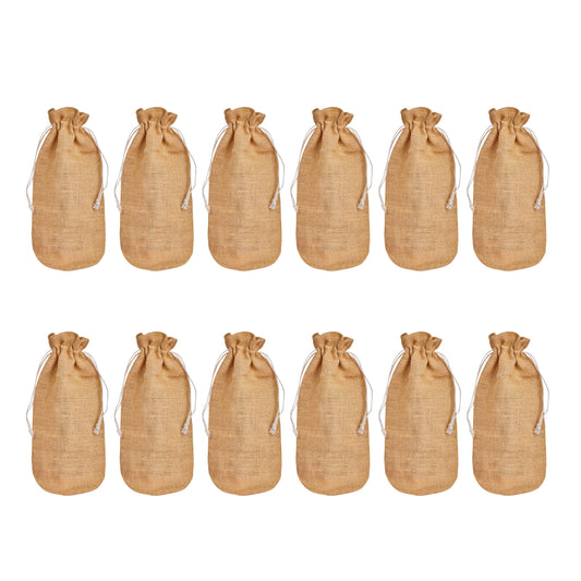 Wholesale Natural Jute Wine Bottle Bags – Burlap Gift Pouches for Celebrations & Events (Pack of 12)