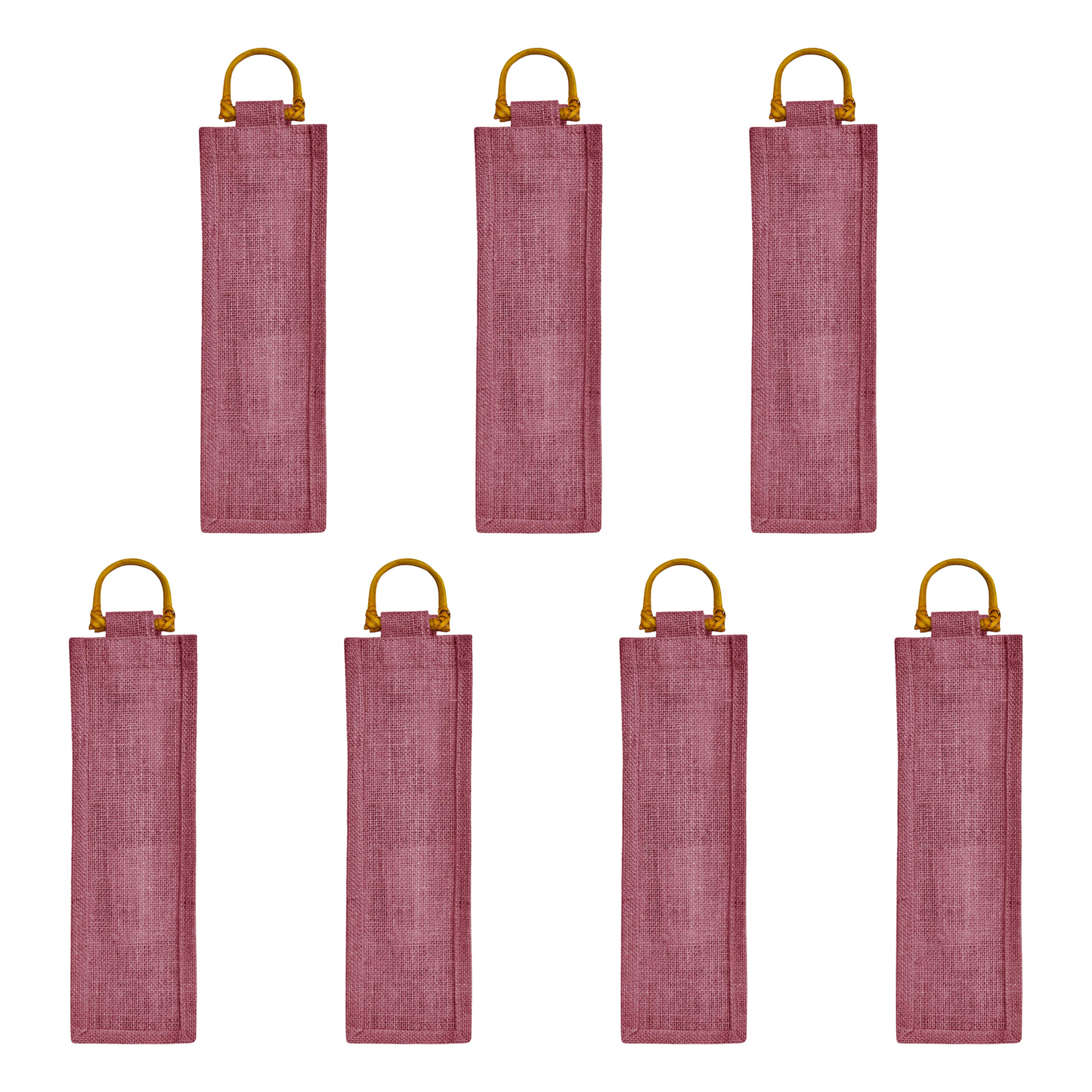 Wholesale Coloured Jute Wine Bottle Bags with Cane Handles – For Events & Gifting (Pack of 7)