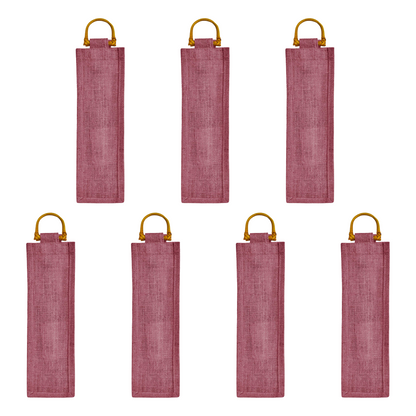 Wholesale Coloured Jute Wine Bottle Bags with Cane Handles – For Events & Gifting (Pack of 7)