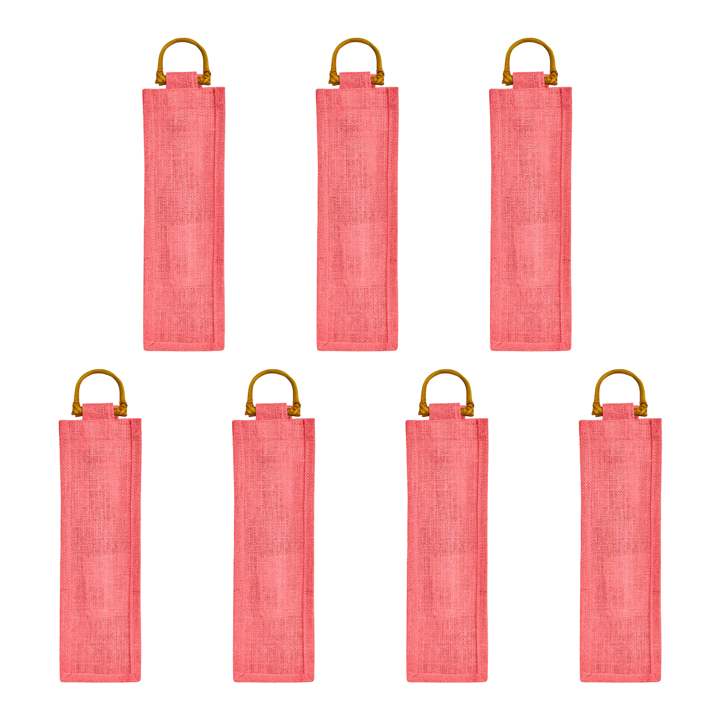Wholesale Coloured Jute Wine Bottle Bags with Cane Handles – For Events & Gifting (Pack of 7)