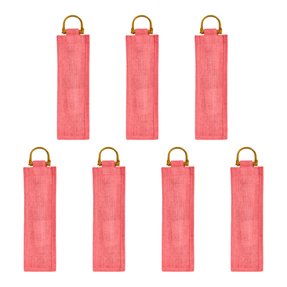 Wholesale Coloured Jute Wine Bottle Bags with Cane Handles – For Events & Gifting (Pack of 7)
