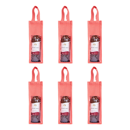 Reusable Jute Wine Gift Bags – Coloured Bottle Bags for Celebrations & Events, Wholesale (Pack of 6)