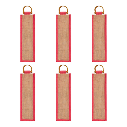 Wholesale Jute Wine Gift Bags with Cane Handles – New Year, Weddings, Birthdays, Parties, Christmas & Special Occasion (Packs of 6)
