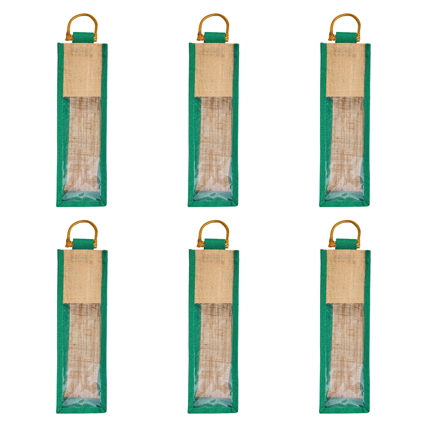 Jute Wine Gift Bags with PVC Window – Wholesale Single Bottle Carriers for Weddings & Events (Pack of 6)