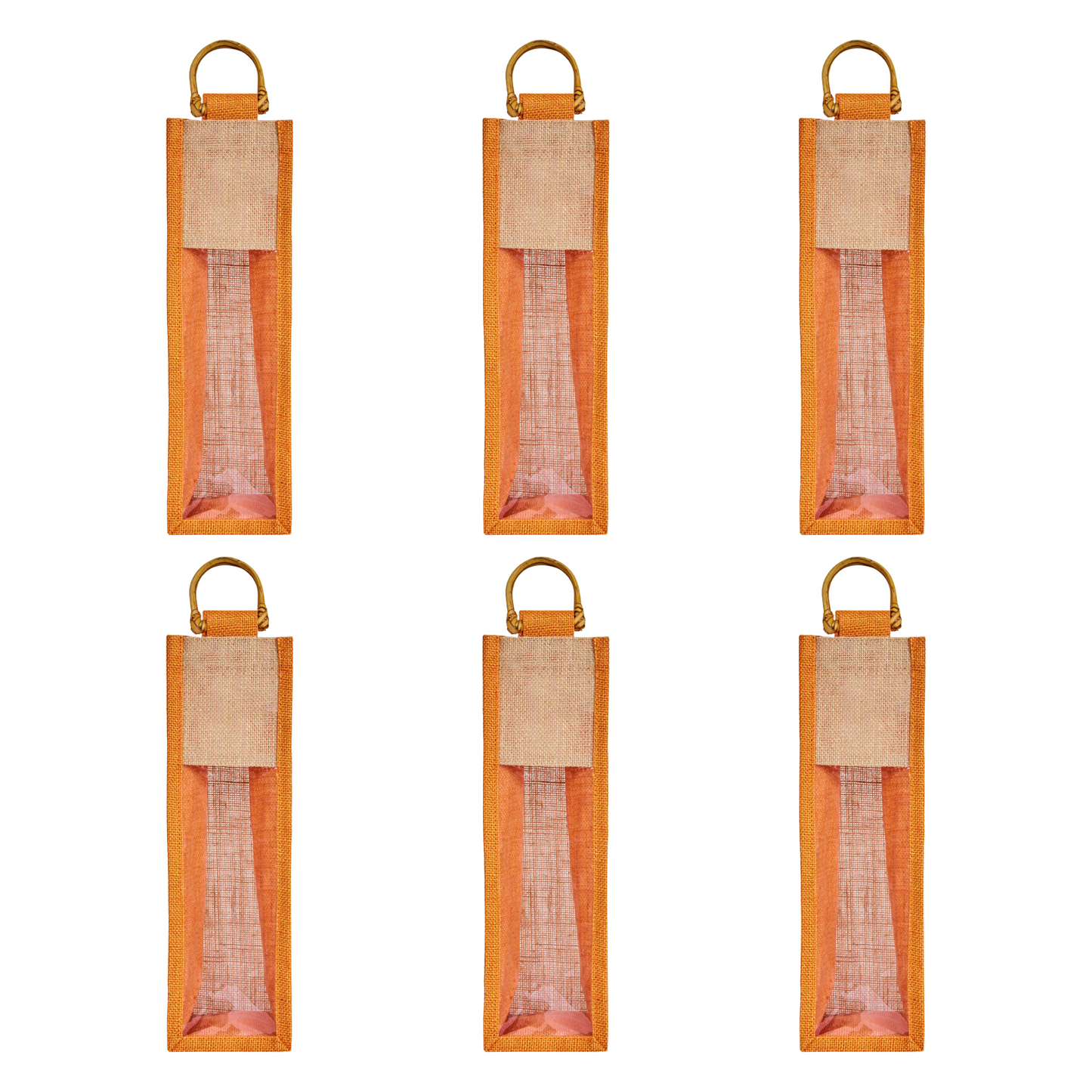 Jute Wine Gift Bags with PVC Window – Wholesale Single Bottle Carriers for Weddings & Events (Pack of 6)
