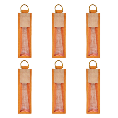 Jute Wine Gift Bags with PVC Window – Wholesale Single Bottle Carriers for Weddings & Events (Pack of 6)