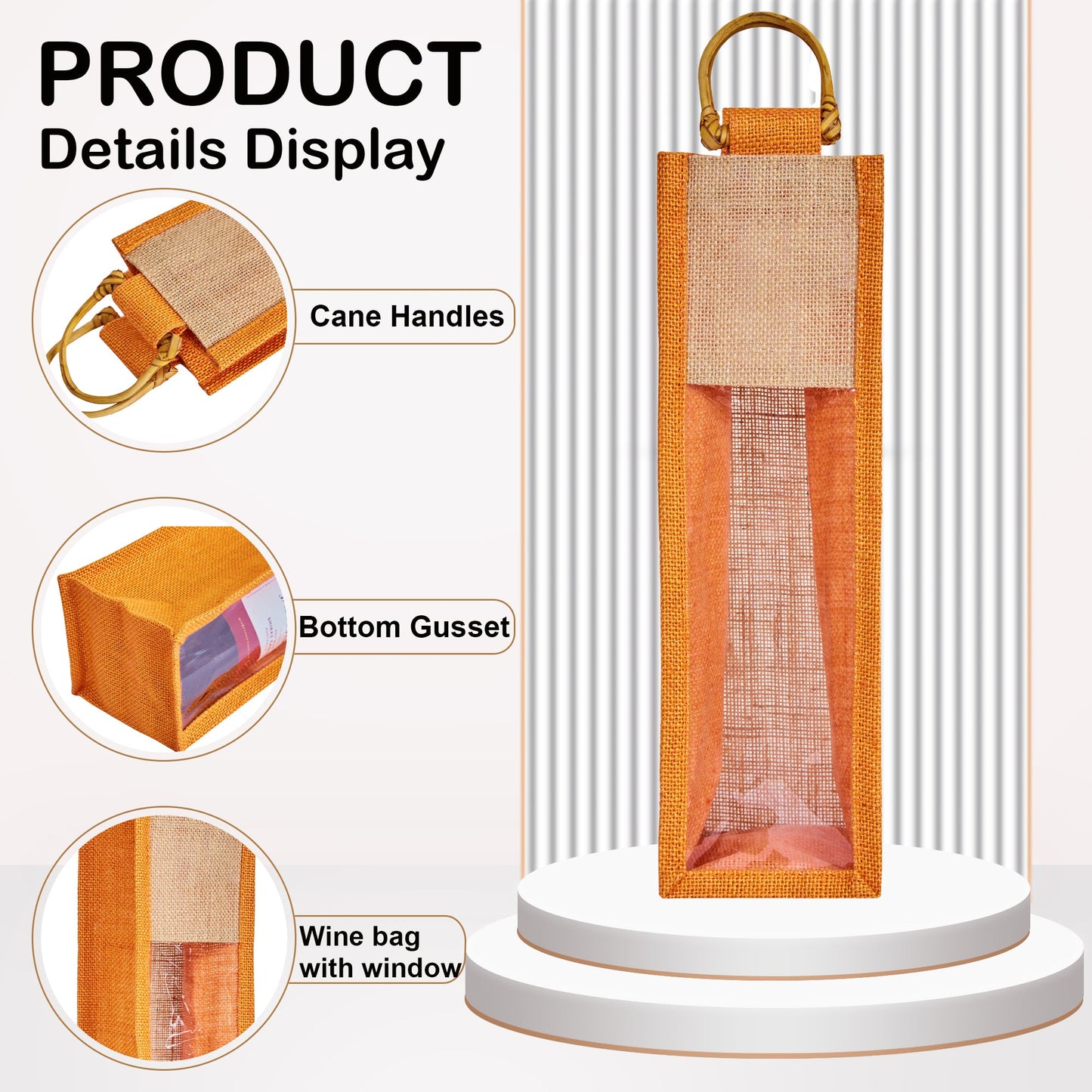 Jute Wine Gift Bags with PVC Window – Wholesale Single Bottle Carriers for Weddings & Events (Pack of 6)