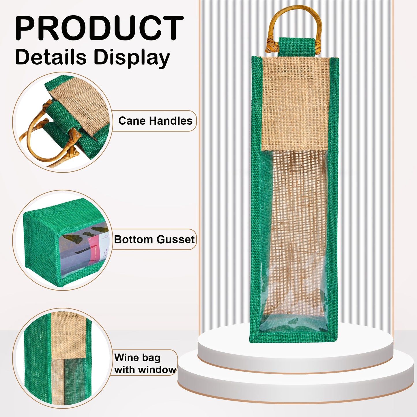 Jute Wine Gift Bags with PVC Window – Wholesale Single Bottle Carriers for Weddings & Events (Pack of 6)
