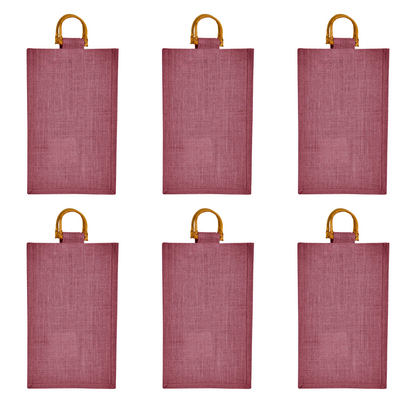 Coloured Jute Wine Burlap Gift Bags – Reusable 2-Bottle Wholesale Tote Bags, Gifting, Weddings, Parties & Holidays (Packs of 6)