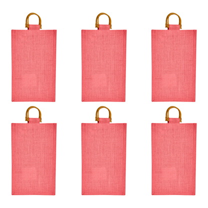 Coloured Jute Wine Burlap Gift Bags – Reusable 2-Bottle Wholesale Tote Bags, Gifting, Weddings, Parties & Holidays (Packs of 6)