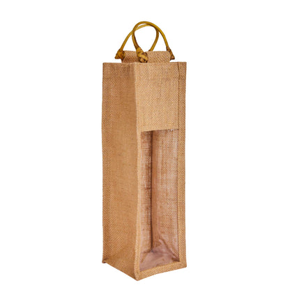 Natural Wholesale Jute Wine Bags with PVC Window – Reusable Single Bottle Bag for Weddings, Parties & Special Occasions (Set of 12)