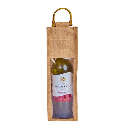 Natural Wholesale Jute Wine Bags with PVC Window – Reusable Single Bottle Bag for Weddings, Parties & Special Occasions (Set of 12)