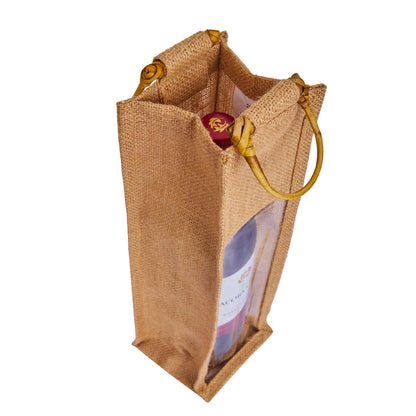 Natural Wholesale Jute Wine Bags with PVC Window – Reusable Single Bottle Bag for Weddings, Parties & Special Occasions (Set of 12)