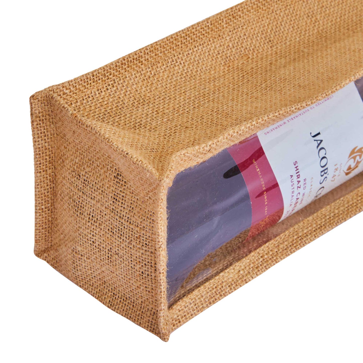 Natural Wholesale Jute Wine Bags with PVC Window – Reusable Single Bottle Bag for Weddings, Parties & Special Occasions (Set of 12)