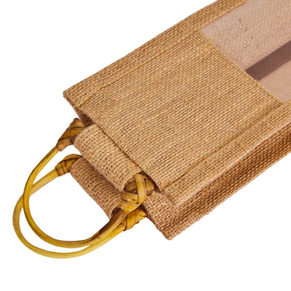 Natural Wholesale Jute Wine Bags with PVC Window – Reusable Single Bottle Bag for Weddings, Parties & Special Occasions (Set of 12)