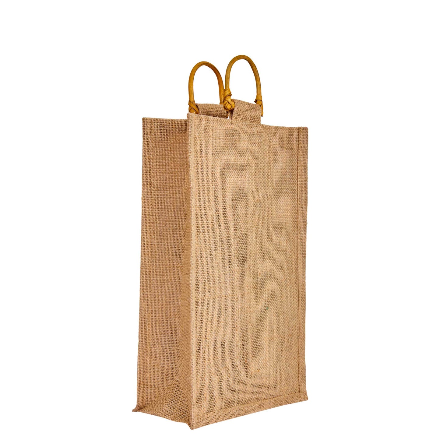 Jute Wine Gift Bags with Cane Handles – 2 Bottle Burlap Totes for Celebrations & Events, Wholesale (Pack of 12)