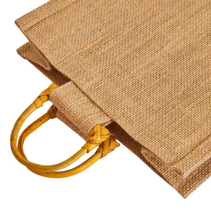 Jute Wine Gift Bags with Cane Handles – 2 Bottle Burlap Totes for Celebrations & Events, Wholesale (Pack of 12)