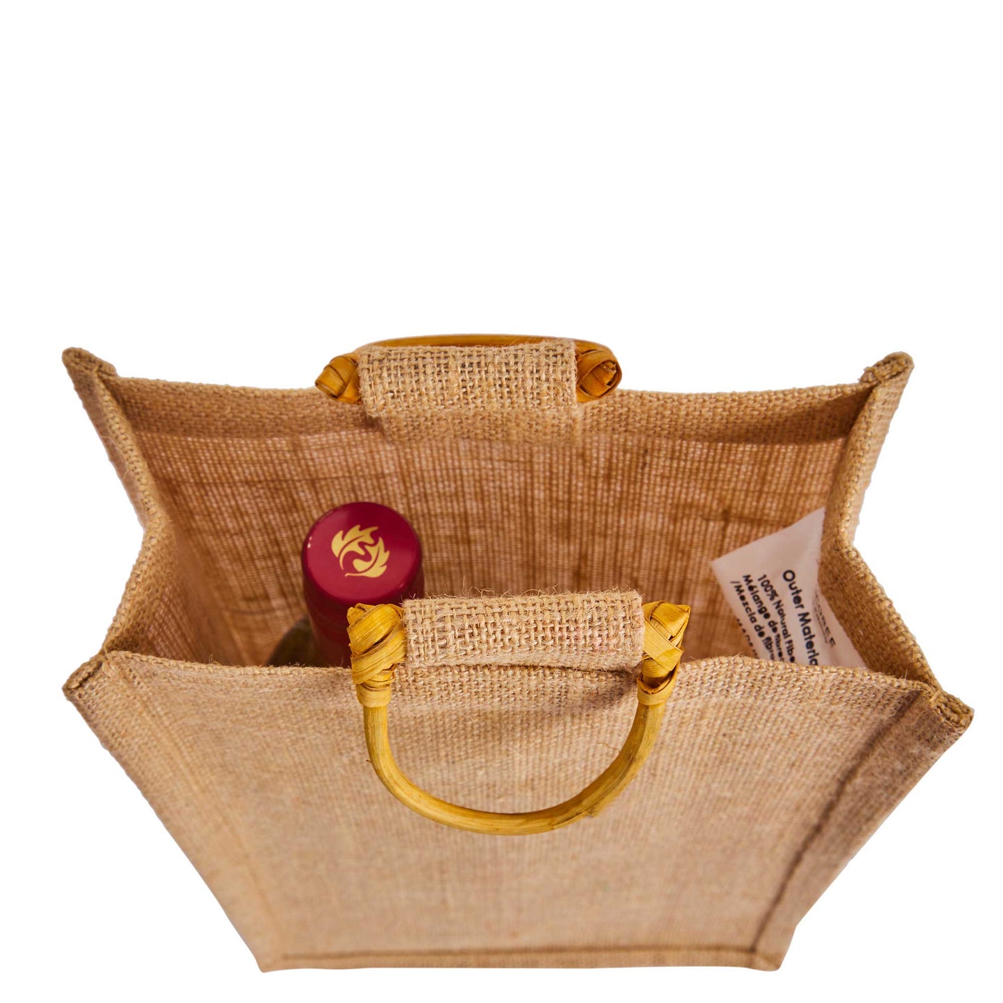 Jute Wine Gift Bags with Cane Handles – 2 Bottle Burlap Totes for Celebrations & Events, Wholesale (Pack of 12)